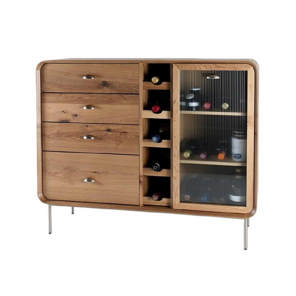 **Szafka na wino z szufladami - nowoczesny design z naturalnego drewna**